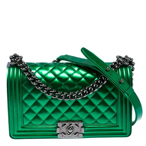 chanel metallic boy green|Chanel bag for sale.